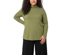 Rollkragenshirt S.OLIVER CURVE, Damen, Gr. 46, grün (mossy olive), Web, Obermaterial: 100% Baumwolle, unifarben, lässig geschnitten hüftbedeckend, Rundhals, abgesteppte Kante, 20_2_7_Shirts, Langarm /