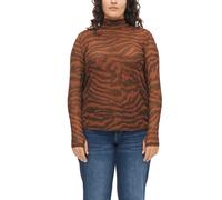 Rollkragenshirt S.OLIVER CURVE, Damen, Gr. 54, braun (schwarz caramel aop), Mesh, Obermaterial: 98% Polyester, 2% Elasthan, bedruckt, körpernah hüftbedeckend, Rundhals, 20_2_7_Shirts, Langarmshirt mit