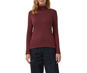Rollkragenshirt S.OLIVER, Damen, Gr. 42, rot (dunkelrot), Rippware, Obermaterial: 100% Baumwolle, unifarben, normal, Rundhals, abgesteppte Kante, Shirts, im Slim Fit, Langarm (42078015-42) dunkelrot