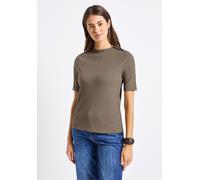 Rollkragenshirt STREET ONE, Damen, Gr. 40, braun (bark braun), Web, 57% Baumwolle, 38% Polyester, 5% Elasthan, unifarben, normal normal, hoch geschlossener Ausschnitt, abgesteppt, Shirts, mit Turtlene