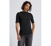 Rollkragenshirt STREET ONE, Damen, Gr. 44, schwarz, Web, 57% Baumwolle, 38% Polyester, 5% Elasthan, unifarben, normal normal, hoch geschlossener Ausschnitt, abgesteppt, Shirts, mit Turtleneck (7518514