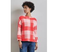 Rollkragenshirt STREET ONE, Damen, Gr. 46, rot (mandarin rot), Stoff, 65% Nylon, 20% Polyester, 15% Viskose, kariert, normal normal, hoch geschlossener Ausschnitt, Bündchen, Shirts, mit 3/4 Ärmeln (25