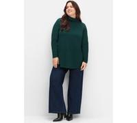 Langarmshirt SHEEGO "Rollkragen-Shirt", Damen, Gr. 52/54, blau (tiefgrün), 100% Baumwolle, unifarben, Shirts Langarmshirt (99360808-52) tiefgrün