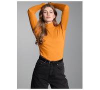 Rollkragenshirt TRIGEMA "TRIGEMA Rollkragenshirt", Damen, Gr. XL, curry, Feinstrick, 95% Baumwolle, 5% Elastan, Basic, normal, ohne Ausschnitt, Shirts (36427201-XL) curry