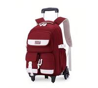 Rollrucksack für Mädchen, Schulrucksack mit Rollen, Jungen, Trolley-Tasche, Büchertasche, Kinderhandgepäck, 6 Räder, rot, 02, 12.59 inches (L) x 7.08 inches (W) x 18.89 inches (H), 6 Rollen