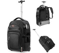 Rollrucksack mit Rollen, USB- und Typ-C-Ladeanschlüsse, 21 x 14 x 9, wasserabweisend, 17,3 Zoll Laptopfach, EVA-Material, integriertes Zollschloss, Business-Rucksack mit Rädern für Reisen, Arbeit,