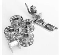Rollsaumfuß Rollsäumer Nähfuß + Nähfußhalter + 5 Spulen aus Metall für Singer Nähmaschinen Tradition 2282