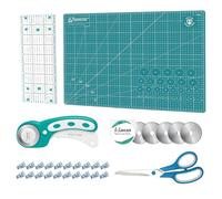Rollschneider Set Türkis - 45mm Rollschneider Stoffschneider Set inkl. A2 Schneidematte, Rollschneider, Ersatzklingen, Patchwork-Lineal, Stoffklammern, Scheren ideal zum Basteln, Nähen, Patchworken