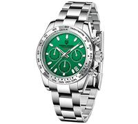 RollsTimi Herren Uhren Voll Edelstahl Chronograph Quarz Armbanduhr für Männer Wasserdicht Sport Business Armbanduhr Auto Datum, Silber Grün Pagani 1727, Armband