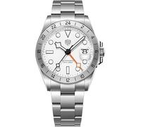 RollsTimi Luxury Herren-Armbanduhr, automatisch, NH34, mit Bewegungsfunktion, beleuchtet, 100 m, wasserdicht, Edelstahl, Business-Sportuhr, weiß, Armband