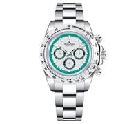 RollsTimi RT137 Herren Automatikuhr Stianless Stahlband Keramik Lünette Synthetischer Saphir Spiegel Mode Sport Uhr mit Tag und Kalender Funktion, silberfarben / weiß, Klassisch