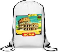 Roma IL Colosseo Rom Italy The Colosseum Retro Poster Gym Sack Casual Drawstring Bag White