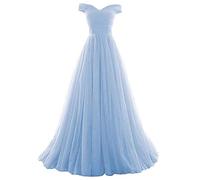 Romantic-Fashion Damen Ballkleid Abendkleid Brautkleid Lang Modell E270-E275 Rüschen Schnürung Tüll DE Hellblau Größe 36