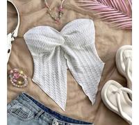 Romantische, lässige Urlaubskleidung, weiße strukturierte Chiffonbluse mit Trägern, Schlitz vorne, vielseitig für Nachmittagstee, Urlaub und Schulanfa