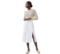 romantischer Damen Sommer-Rock mit Bindegürtel aus reinem Leinen Midi-Rock 905991 Weiß 48