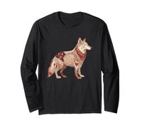 Romantischer Patchwork Wolf mit floralem Herz Langarmshirt