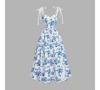 Romantisches, floral bedrucktes ärmelloses Maxi-Kleid mit Taillenbindung für Damen, Sommerkleider, Bridgerton-Stil Kleid, Blumenkleid
