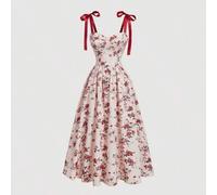 Romantisches, floral bedrucktes Schulterträger-Bindegürtel-Sommerkleid für Damen, Sommerkleider für Damen, Bridgerton-Stil Kleid, Blumenkleid