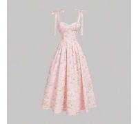 Romantisches Maxikleid für Frauen mit Blumendruck, Schulterträger und Taillenband, Sommerkleider, Bridgerton-Stil Kleid, Blumenkleid