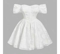 Romantisches Off-Shoulder weißes Midi-Kleid in Große Größen, Teekriegen Kleid Bridgerton, Weiße Kleider für Frauen, Minikleid, Kleid für Hochzeitsgäst