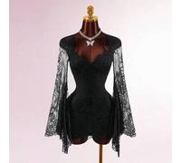 Romantisches rosa Spitze transparentes Minikleid mit tiefer Ausschnitt und Glockenärmeln, geeignet für Partys, Dates, Valentinstag, Neujahr