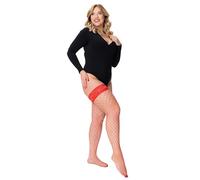 Romartex Plus Size Netzstrümpfe für Damen, Halterlose Große Größen Strumpfe mit Spitze Großmaschiges Netz, XL XXL 3XL Hold Ups Stockings, 5XL/6XL, rot