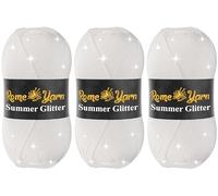 Rome Yarn Summer Glitter | 3 x 100g | Sommer Glitzer Garn | Seideneffekt | Anti-Pilling Metallic-Wolle | Acrylgarn Simli Wolle | Glitzerwolle (10 Weiß)