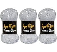 Rome Yarn Summer Glitter | Sommer Glitzer Garn | Seideneffekt | Anti-Pilling Metallic-Wolle | Acrylgarn Simli Wolle | Glitzerwolle (3 Knäuel, 941 Grau)