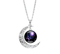 ROMIDA 12 Sternbild Halskette 925 Sterling Silber Unisex 12 Horoskop Birthstone Ketten Wunsche Gravur Halskette 12 Sternzeichen Kristall Sternbild Anhänger Hypoallergen (1pc-Libra)