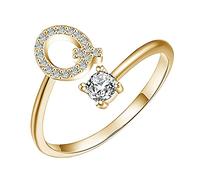 ROMIDA Ring mit 26 Buchstaben Silber Gold Stein Ring mit Zirkonia Kristallen, Frauen Silber Stein Ring Damen Fingerringe Damenring. Klassik Silber Schmuck Mädchen Frauen