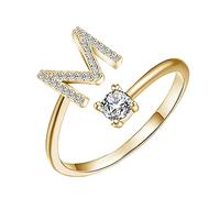 ROMIDA Ring mit 26 Buchstaben Silber Gold Stein Ring mit Zirkonia Kristallen, Frauen Silber Stein Ring Damen Fingerringe Damenring. Klassik Silber Schmuck Mädchen Frauen