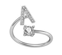 ROMIDA Ring mit 26 Buchstaben Silber Gold Stein Ring mit Zirkonia Kristallen, Frauen Silber Stein Ring Damen Fingerringe Damenring. Klassik Silber Schmuck Mädchen Frauen