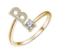 ROMIDA Ring mit 26 Buchstaben Silber Gold Stein Ring mit Zirkonia Kristallen, Frauen Silber Stein Ring Damen Fingerringe Damenring. Klassik Silber Schmuck Mädchen Frauen