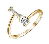 ROMIDA Ring mit 26 Buchstaben Silber Gold Stein Ring mit Zirkonia Kristallen, Frauen Silber Stein Ring Damen Fingerringe Damenring. Klassik Silber Schmuck Mädchen Frauen