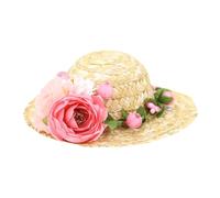 ROMISBABA Kreativer Strohhut Rosa Farbe mit Blumenmotiv für Hunde und Katzen Angenehm für Empfindliche Größe S für Maskenbälle und Geburtstagsfeiern