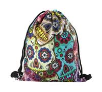 ROMISBABA Mexikanischer Totenkopf Bedruckter Rucksack aus Polyester mit Kordelzug Design Faltbare Umhängetasche für Teens und Selbstgemacht Projekten und Business Events