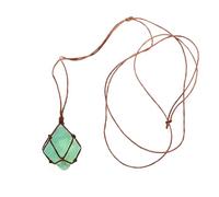 ROMISBABA Naturstein Halskette mit Grünem Fluorit Rohstein Anhänger Drahtumwickelter Kristallschmuck für Innere Ruhe und Spirituelle Kraft