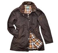 Romneys Damen-Wachsjacke New Ashdown - Robuste Wind- und wasserdichte, tailliert geschnittene Regenjacke inklusive Kapuze (braun, S)