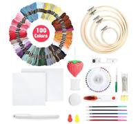 Romon Stickrahmen Sticken Starter Set, Stickerei Embroidery kit Stickset, 100 Farben Stickgarn, 5 Bambus Stickrahmen, 2 Stück Kreuzstich-Stoff, Nähnadel, Kreuzstich set für DIY Erwachsene Anfänger