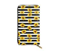 RoMuka Lange Geldbörse aus Leder mit Sonnenblumen-Motiv für Kreditkarten, Bargeld, Münzen, Schwarz, Einheitsgröße