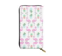 RoMuka Tropischer Flamingo, niedlicher Kaktus, Leder, lange Handgeldbörse, Kartentasche für Kreditkarten, Bargeld, Münzen, Schwarz, Einheitsgröße