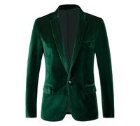 RONGKAI Herren-Blazer aus Samt, schmale Passform, modische Anzugjacke für Hochzeit, Abschlussball, Dinnerparty, grün, M