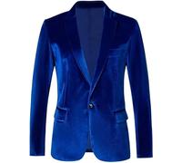 RONGKAI Herren-Blazer aus Samt, schmale Passform, modische Anzugjacke für Hochzeit, Abschlussball, Dinnerparty, Blau, M
