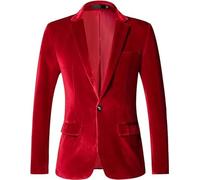 RONGKAI Herren-Blazer aus Samt, schmale Passform, modische Anzugjacke für Hochzeit, Abschlussball, Dinnerparty, Burgunder, L