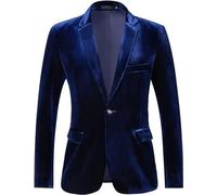 RONGKAI Herren-Samt-Blazer, schmale Passform, modische Anzugjacke für Hochzeit, Abschlussball, Dinnerparty, Marineblau, XL