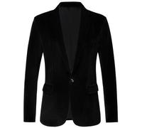 RONGKAI Herren-Samt-Blazer, schmale Passform, modische Anzugjacke für Hochzeit, Abschlussball, Dinnerparty, Schwarz, S