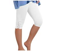 Roobeety Damen Capri Leggings mit floralem Spitzenabschluss aus hochelastischem Stretchgewebe und weichem Gummibund für Sommerpicknick und Radtour