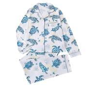 Roobeety Damen Pyjama-Set mit Schildkröten-Muster | Kurzarm-Shirt und Shorts als Schlafanzug für den Sommer aus Leichtem Material