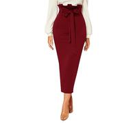 Rooscier Damen Rüschengürtel mit hoher Taille, zum Selbstbinden, gerade, elegant, Party, langer Rock, Weinrote Sekunde, X-Groß