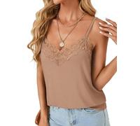 Rooscier Damen Spitze V-Ausschnitt Camisole Verstellbarer Träger Cami Ärmellos Tank Unterhemd Top, Helles Braun, Mittel